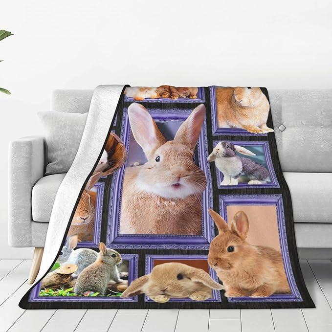Easter Rabbit Blanket Bunny Decor Throw Blanket Super Warm Soft Plush Lightweight Fleece Flannel Animals Blanket Rabbit Gifts for Women Girls Boys Men Kids for Season Couch Bedding 40"X50"