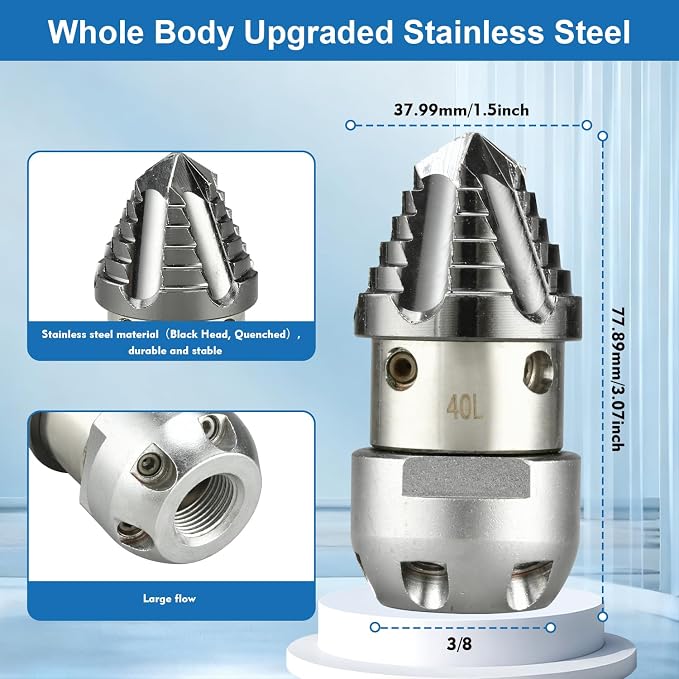 Sewer Jetter for PressureWasher - 3/8" NPT Mushroom Nozzle | Compatible with DrainCleaning, Pipe Jetting and SewerMaintenance(Small Size)