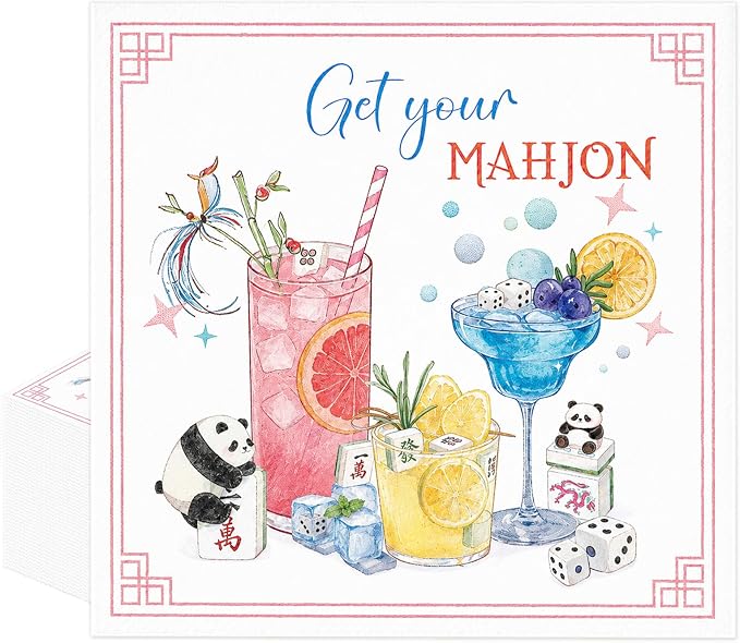 Mahjong Napkins, 50 PCS Pink Cocktail Napkins for Party Supplies Unique Paper Napkin Funny Mahjong Gifts for Women Game Night, Casual Gatherings Bridal Shower