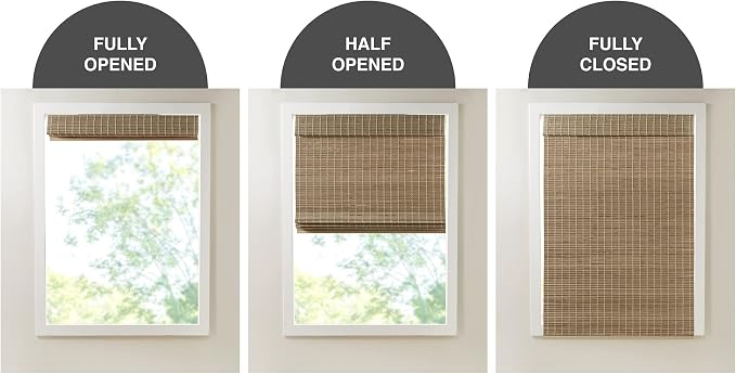 Madison Park Eastfield 100% Bamboo Cordless Roman Shades-Woven Wooden Privacy Panel, Light Filtering Easy Installation Window Blind Treatment, Bedroom, Living Room Decor, 31" W x 64" L, Natural Ash