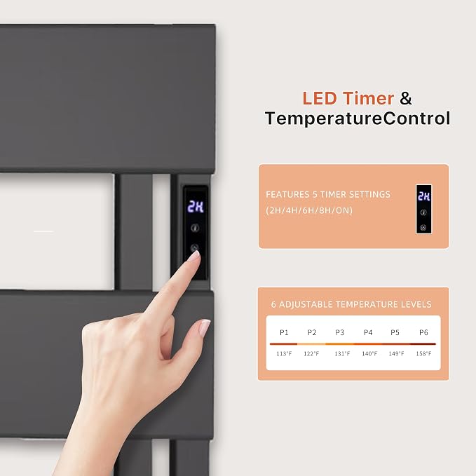 Electric Towel Warmer with Smart LED Timer, Modern [2/3/4] Bar Large Panel Heated Towel Rack, Wall-Mounted Plug-in/Hardwired 2-in-1, Rapid Warmth for Bathrooms, [Matte Black/Alpine White]