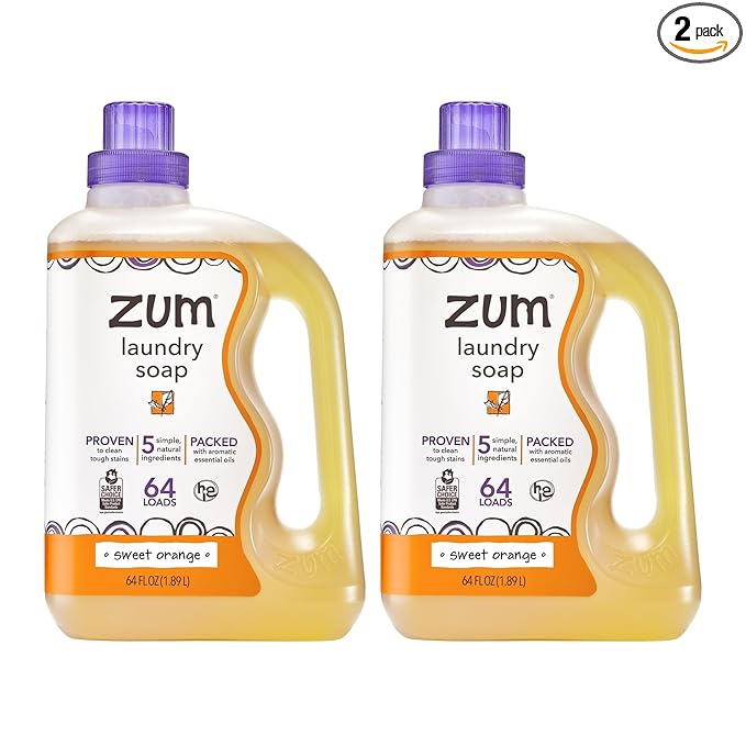 Zum Laundry Soap by Indigo Wild - Liquid, Plant-Based Soap with Baking Soda, Essential Oils, Coconut Oil & More - Wash Up to 64 Loads - Sweet Orange - 64 fl oz (2 Pack)