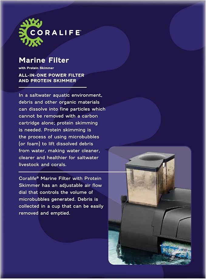 Coralife Aquarium Fish Tank Marine Salt Water Filter And Protein Skimmer, Up to 30 Gallons
