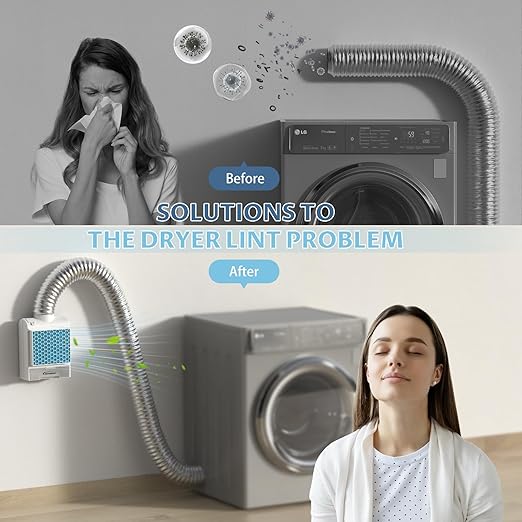 3 in 1 Indoor Dryer Vent Kit, Dryer Vent Box With Stainless Steel Screen Filter, Enhanced Air Quality Water Drawer System,Plus 6 Extra Polyester Filters for Electric Clothes Dryers-2025 New Upgrade