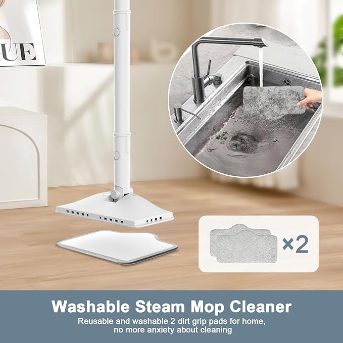 Steam Cleaner, 6 in1 Rotated Steam Mop Cleaner with 2 Modes, 2 Microfiber Pads, 400ML Removable Tank, 23FT Power Cable, Detachable Steam Mops for Floor, Laminate Floor, Tiles Cleaning (Onion White)