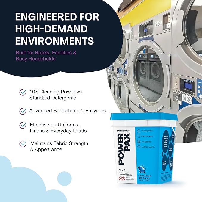 PowerPax Power Pellets Laundry Detergent Capsules, Linen Fresh, 425 Count – Stain Remover, Odor Eliminator, Color Protection and Fabric Softener for Everyday Laundry Cleaning