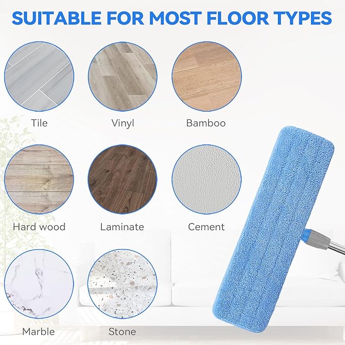 Microfiber Mop Pad for Rubbermaid Commercial 20 Inch Mop Head - 8 Pack Wet & Dry Commercial Cleaning Refills Reusable Mop Refills Fit for Any Microfiber Flat Mop System 18" to 21"