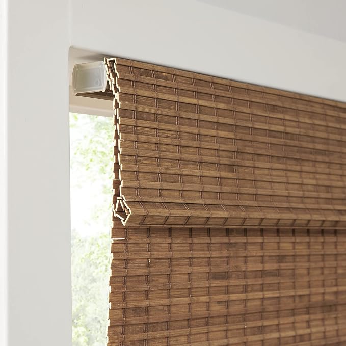 Madison Park Eastfield 100% Bamboo Cordless Roman Shades-Woven Wooden Privacy Panel, Light Filtering Easy Installation Window Blind Treatment, Bedroom, Living Room Decor, 31" W x 64" L, Teak