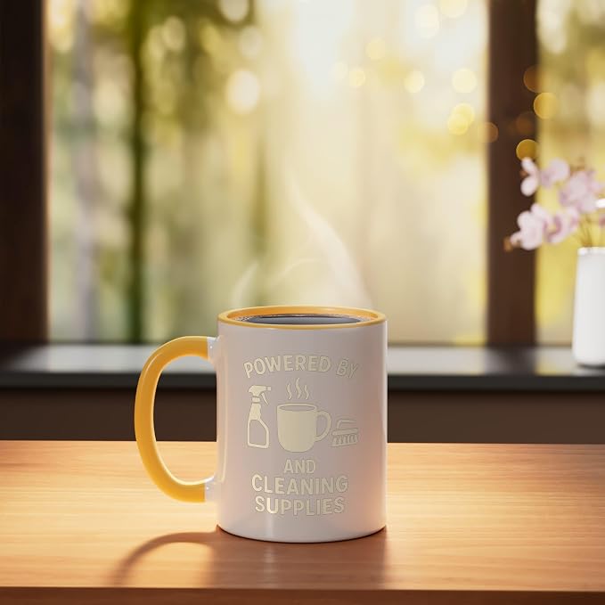Coffee & Cleaning Supplies Daily Fuel Ceramic Mug, Yellow/White