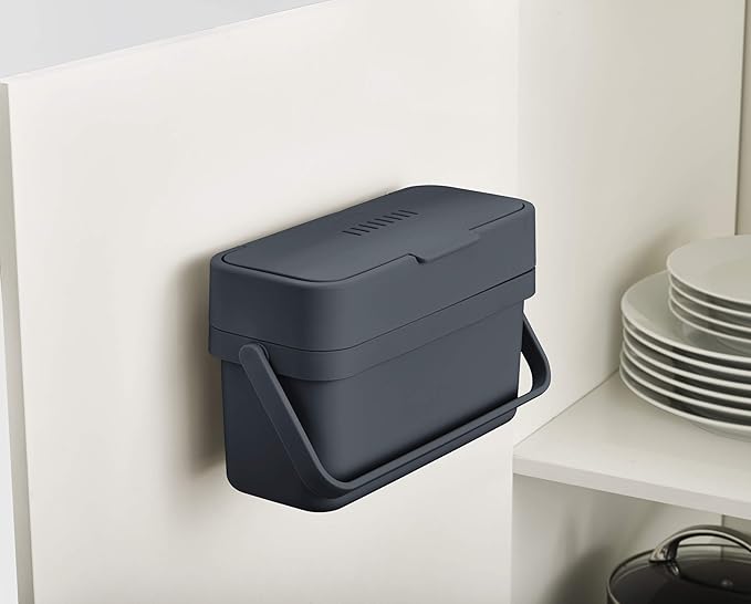 Joseph Joseph 30107 Mountable Compo 4 Food Waste Easy-Fill with Adjustable Air Vent Caddy, 4-Liters (1 US Gallon), Graphite & Intelligent IW2 Bin Liners Custom Fit Bags for Food Waste Caddy 1 Gallon