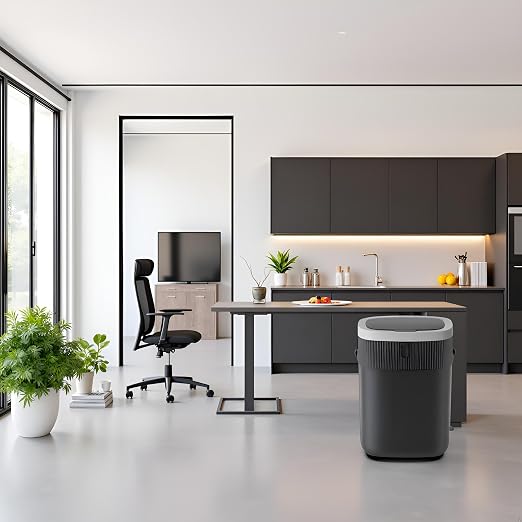 WM-DZT-12-36S Smart Motion Sensor Trash Can, Ultra-Quiet Soft-Close | Long Battery Life | Built-in Bag Storage & Portable PU Handle (Dark Grey)