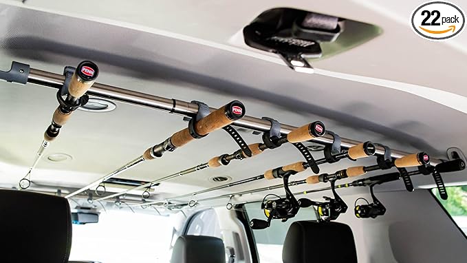 2 Pc Fishing Rod Holder for Car- Fishing Pole Rack - SUV Truck Fly Rod Holder - Holders for Garage Organization & Storage Rack Wall Organizer for Mops, Brooms, Shovel- Car Clothes Hanger bar