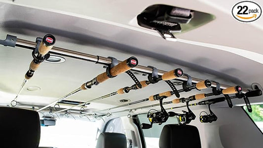 2 Pc Fishing Rod Holder for Car- Fishing Pole Rack - SUV Truck Fly Rod Holder - Holders for Garage Organization & Storage Rack Wall Organizer for Mops, Brooms, Shovel- Car Clothes Hanger bar