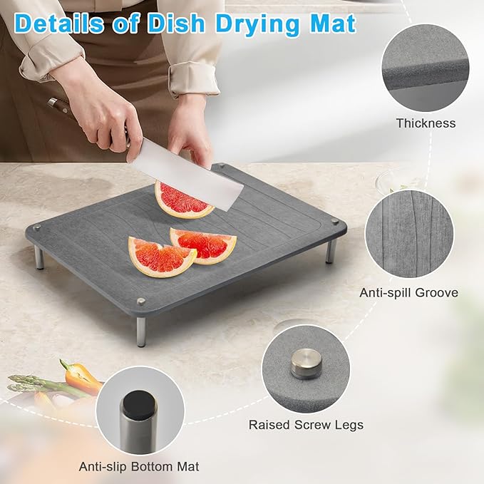 3Pcs Nesting Stone Drying Mat for Kitchen Counter, Quick Drying Stone Dish Drying Mat with Non-Slip Feet, Super Absorbent Heat Resistant Diatomaceous Earth Dish Drying Mat for Dishes, Bottle-Geometry