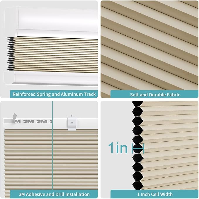 MYshade Cordless Cellular Window Shades No Tools No Drill Blackout Blinds for Indoor Windows Size 33" Wide X 72" Height Beige Room Darkening Window Blinds for Bedroom, Bathroom, Kitchen, Living Room