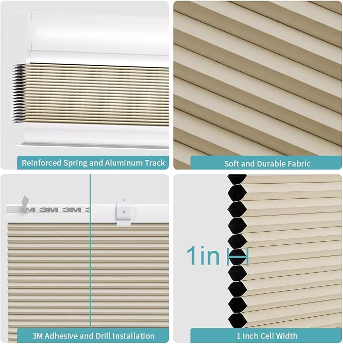 MYshade Cordless Cellular Window Shades No Tools No Drill Blackout Blinds for Indoor Windows Size 27" Wide X 50" Height Beige Room Darkening Window Blinds for Bedroom, Bathroom, Kitchen, Living Room