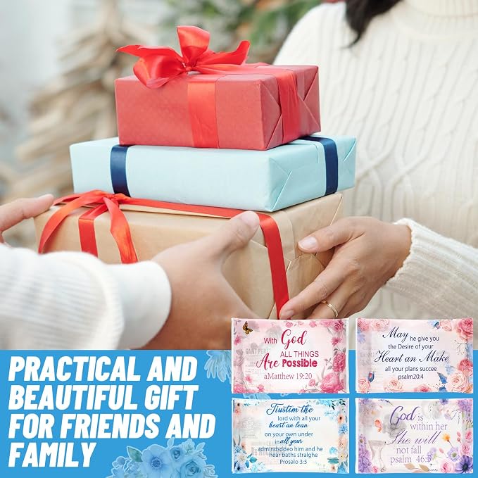 TaoBary 80 Pack Christian Pocket Tissues for Wedding Guests Scripture Floral Pocket Tissues Travel Packs Inspirational Bible Verse 3 Ply Soft Facial Napkin for Wedding Travelling Ceremony Supplies