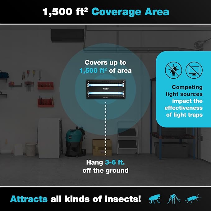 Catchmaster Vector 30 Black, 1500 sq. ft. Catch Radius, UV Light Fly Traps Indoor for Home, Gnat Traps for House Indoor, Electric UV Lamp Insect & Mosquito Killer, Bug Light for Kitchen, Shed, Garage