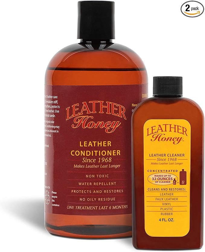 Leather Honey Complete Leather Care Kit Including 4 oz Cleaner and 16 oz Conditioner for use on Leather Apparel, Furniture, Auto Interiors, Shoes, Bags and Accessories