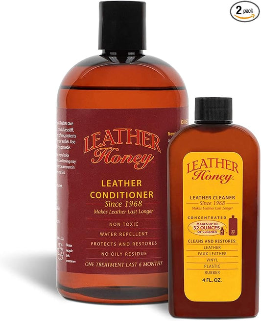 Leather Honey Complete Leather Care Kit Including 4 oz Cleaner and 16 oz Conditioner for use on Leather Apparel, Furniture, Auto Interiors, Shoes, Bags and Accessories
