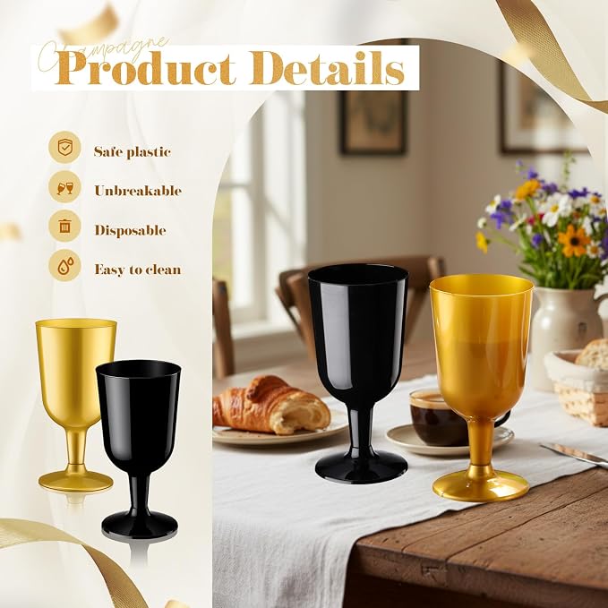 Jingmore 96 Pcs Plastic Wine Glasses 7 oz Plastic Goblets Party Disposable Wine Cups Hard Drinking Glasses with Stem Stackable Goblets Champagne Flutes for Wedding Toasting Birthday Party Supplies