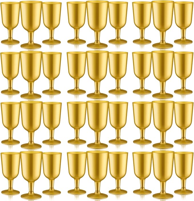 Jingmore 96 Pcs Disposable Plastic Wine Glasses 7 oz Plastic Goblets Party Wine Cups Hard Drinking Glasses with Stem Stackable Goblets Champagne Flutes for Wedding Toasting Birthday Party Supplies