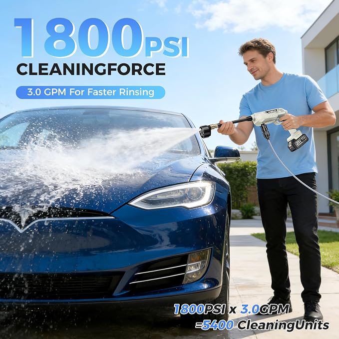 Cordless Wash Machine, Electric Car Washer with 21V Battery×2 & Charger, Portable Handheld Washer with 6-in-1 Nozzle & Foam Cannon for Home