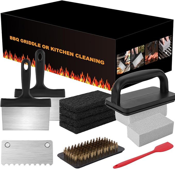 14 Pcs Griddle Scraper Cleaning Kit for Blackstone,Complete Flat Top Grill Cleaner Set with Scouring Pad,Grill Stone,Food Baffle, Metal Wire Brush,Accessory