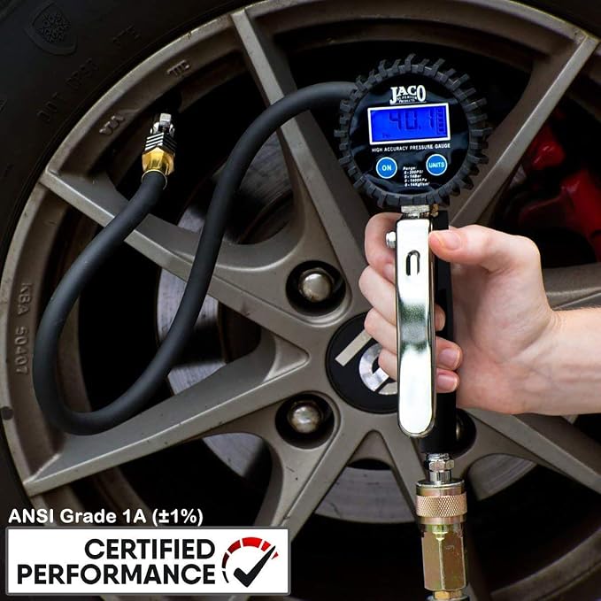 JACO Superior Products FlowPro 2.0 Digital Tire Inflator Gauge (200 PSI) with Add-on Lightning T-Series Dually Air Chuck