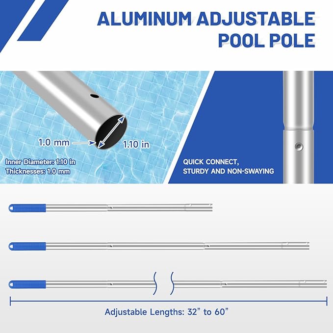 Swimming Pool Cleaning Kit - Includes Pool Skimmer Net, 18" Pool Brush with 8ft Adjustable Pole, Pools Maintenance Kits for Inground & Above Ground Swimming Pools, Removes Debris