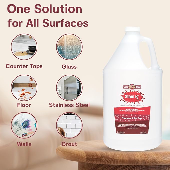 Stain Remover, Effectively Eliminates Stains from Wine, Berries & Blood on Colorfast Fabrics, Carpets, Upholstery & Jewelry, Fragrance Bleach & Dye-Free, Peroxides & Phosphates, 1 Gallon