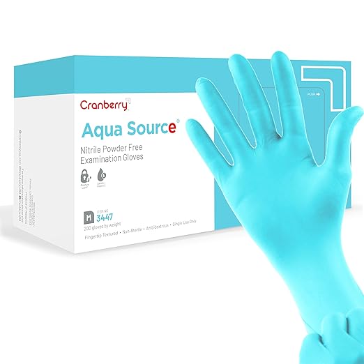 Cranberry USA Cranberry Aqua Source Nitrile Exam Gloves, Pack of 200, Medium, Aqua, Lanolin & Vitamin E, 4.0 Mil