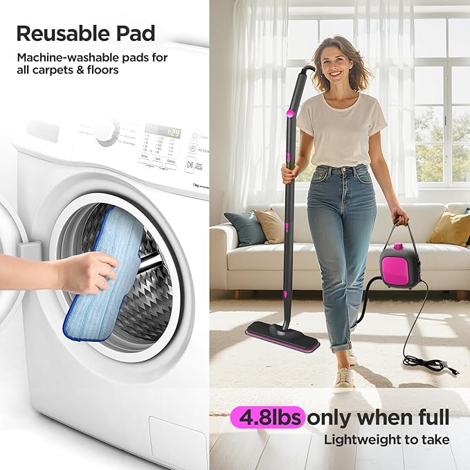 All-in-1 Steam Cleaner with 25 PSI High-Pressure Boiler, 21-Piece Accessory Kit, Portable Handheld & Floor Steamer for Tiles, Grout, Furniture and Car, Chemical-Free Deep Cleaning,3 Colors Selection