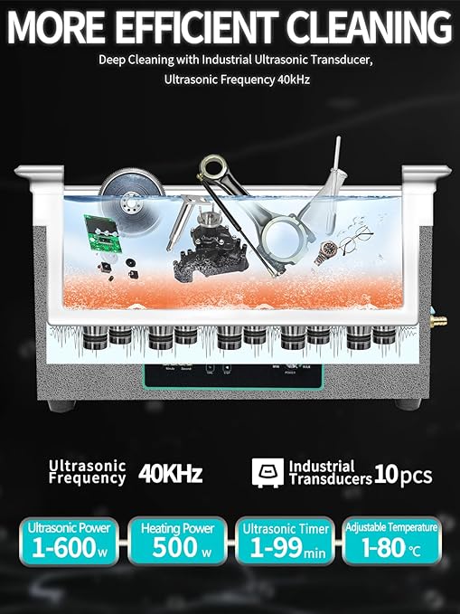 Ultrasonic Cleaner 30L, Sweep Function, 600W Power Adjustable Ultrasonic Parts Cleaner for Cleaning Pistols, Metal Engine Parts, Carburetor, Gun, Oil Filter, Bike Chain, Gear, Eyewear