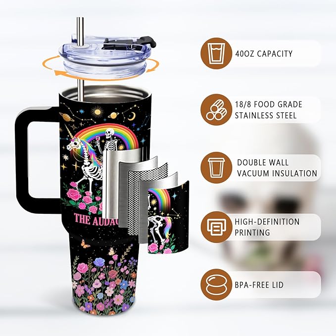 DUUV 40 Oz Funny Skull Tumbler, Funny Witchy Gifts for Women Tarot Lovers, Ghost Design Mug, the Audacity Skull Tumbler for Valentine‘s Day, Gifts for Daughter Girlfriend, Skeleton Cup Black, 1PCS