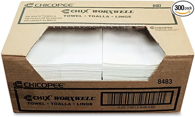 Chicopee 8483 13 in. x 15 in. Flat Durawipe Shop Towels - White (300/Carton)