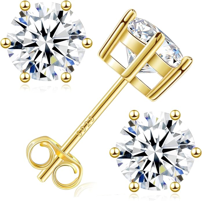 Moissanite Stud Earrings, 0.6–3.0ct Lab Created Diamond Earrings for Women & Men, D Color VVS1 Clarity, 925 Sterling Silver, 14K White Gold Plated, Hypoallergenic Solitaire Studs Jewelry Gift