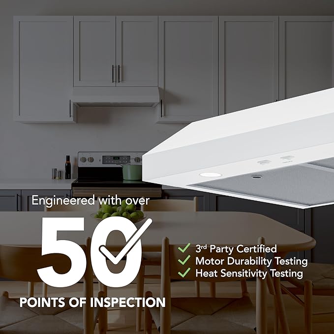 Broan-NuTone 30-Inch White Under Cabinet Range Hood- Trusted Quiet Power with 350 CFM, 1.5 Sones for Effective Everyday Kitchen Ventilation