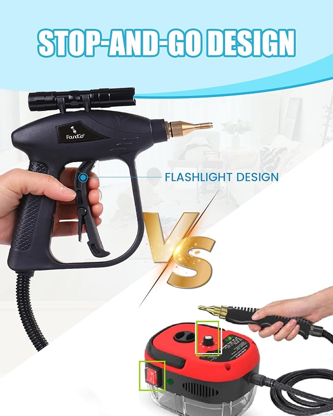 FoundGo 1700W Tankless Handheld Steam Cleaner with 7 Brushes 20s Heating to 239℉ Pressurized Portable Steam Cleaner, Cleaning Home/Kitchen/Car & More-Blue