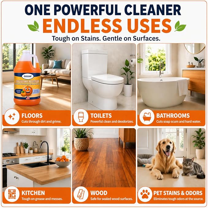 Multi-Purpose Probiotic Enzyme Cleaner, (128 oz, orange) - Pet Stain and Odor Remover - Concentrated - Professional & Home Strength Drains, Floors, Bathrooms, Toilets Trash Can, Made in USA