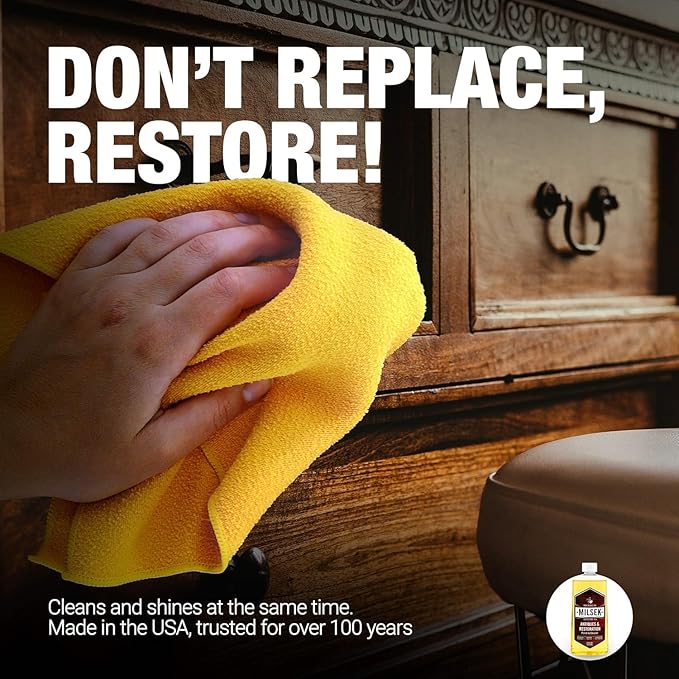 Milsek Antiques & Restoration Polish & Cleaner - Home Essential Cleaning Supplies for Home Improvement of any Wood Antiques or Heirlooms - 12 Fl Oz (Pack of 2) with Microfiber Towel