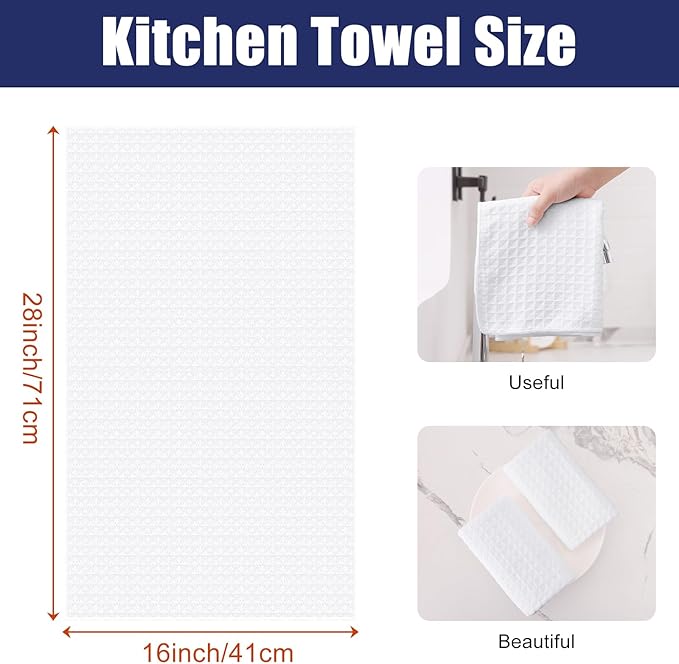 Homaxy Microfiber Waffle Weave Kitchen Towels, 16 x 28 Inch Ultra Absorbent and Solid Color Dish Towels, 8 Pack, White