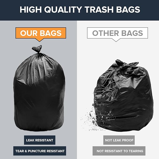100 packs-Large 55-60 Gallon Heavy Duty Trash Can Bags|2 Mil |Black Thickened/Plastic Bag-Kitchen&Yard,Building,Outdoor,Hotel, Property-Made in the USA