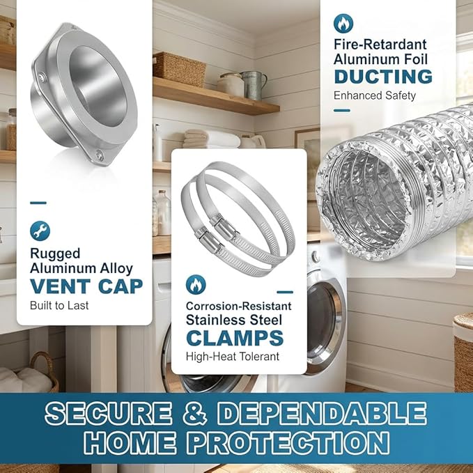 Magnetic Dryer Vent Connector Kit with Quick Connect Dryer Vent Design for Tight Spaces & Apartments, Aerospace Aluminum Body, Strong Hold, Includes 3.3ft Hose & 2 Clamps