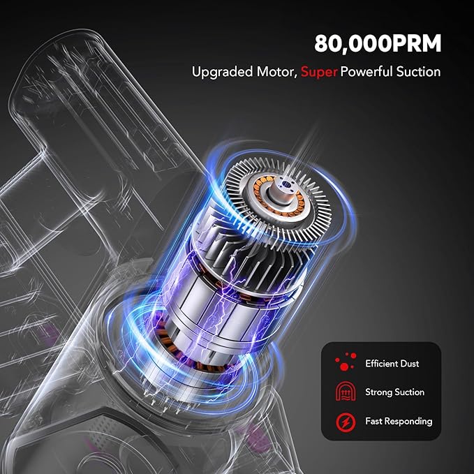 Comvtu Cordless Vacuum Cleaner for Home, 80,000PRM Powerful 4 in 1 Lightweight Stick Vacuum with 2 Adjustable Suctions, Max 40 Mins Runtime, 2600mAh Rechargeable Vacuum Cleaners (Deep Red)