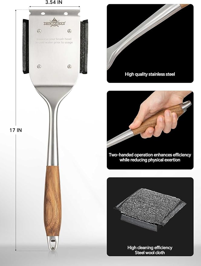 XUDAKAIXIN Bristle-Free Grill Brush with Replacement Head. Ultra Safe & Efficient Cleaner for Cast Iron and Stainless Steel Outdoor Grills.Gifts for Men/Dad