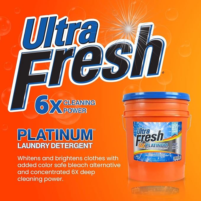 Ultra Fresh 6X Platinum Laundry Detergent, Up to 640 Loads, Bleach Alt, 5 Gallon Bundled with 2 Pack Laundry Detergent Sheets, Fragrance and Dye Free