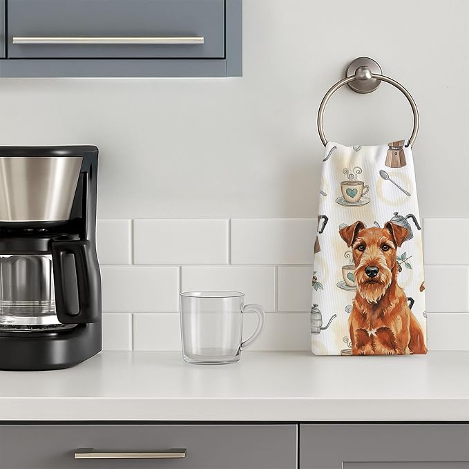 Caroline's Treasures Irish Terrier Coffee Bar Kitchen Towel Velour Plush Front and Cotton Loop Back Machine Washable