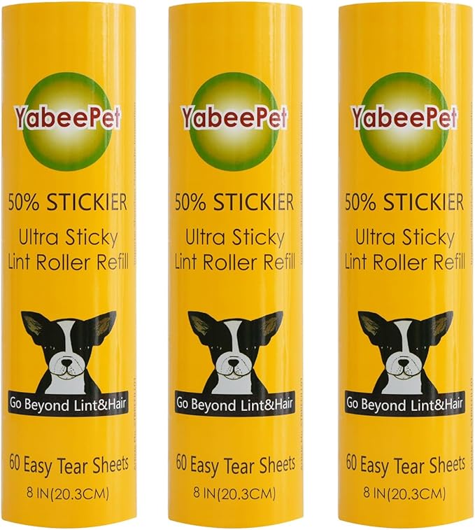 8 inch Large Surface Roller Refill for Scotch-Brite 50% Stickier Lint Roller, Works Great On Pet Hair (60 Sheets per Roll, 3 Pack Refills)