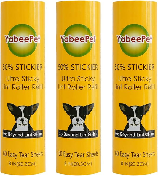 8 inch Large Surface Roller Refill for Scotch-Brite 50% Stickier Lint Roller, Works Great On Pet Hair (60 Sheets per Roll, 3 Pack Refills)